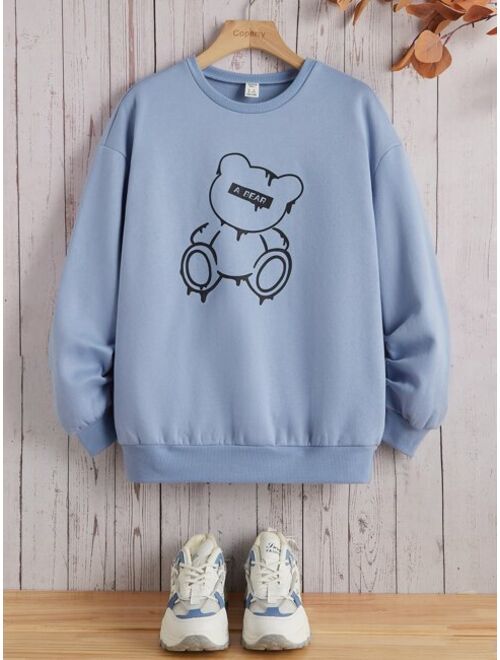 SHEIN Teen Girls Bear Letter Graphic Pullover