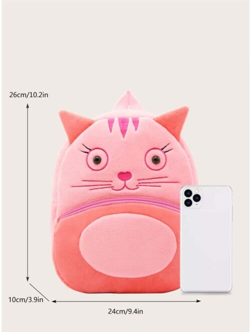 Shein 1pc Cute Cat Design Plush Backpack For Girls, Suitable For Daily Use