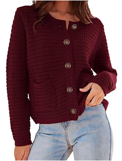 PRETTYGARDEN Womens 2023 Cardigan Sweaters Fall Open Front Button Down Long Sleeve Pockets Casual Chunky Knit Shirt Outerwear