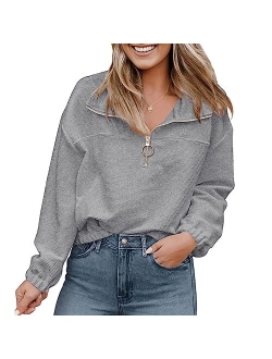 Women's 2023 Fall Sweatshirt Half Zip Collar Pullover Tops Oversized Long Sleeve Plain Casual Jacket Clothes