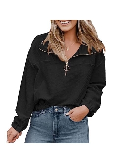 Women's 2023 Fall Sweatshirt Half Zip Collar Pullover Tops Oversized Long Sleeve Plain Casual Jacket Clothes