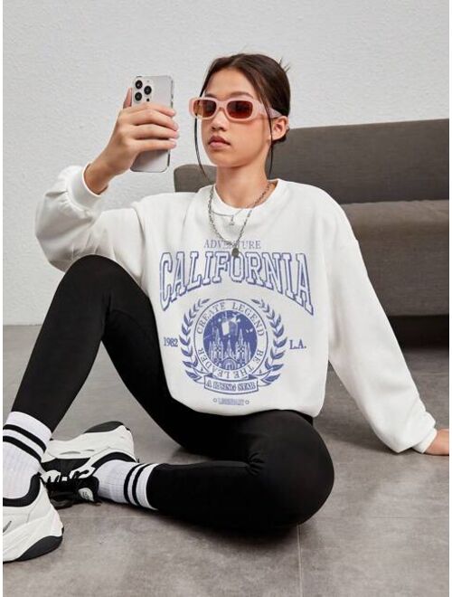 Teen Girls Letter Graphic Drop Shoulder Sweatshirt