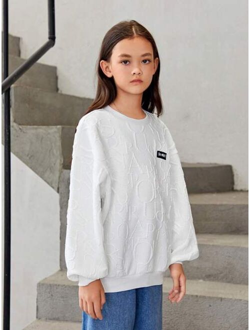 SHEIN Tween Girl Slogan Patched Drop Shoulder Sweatshirt