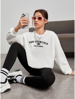 Teen Girl Letter Graphic Drop Shoulder Sweatshirt