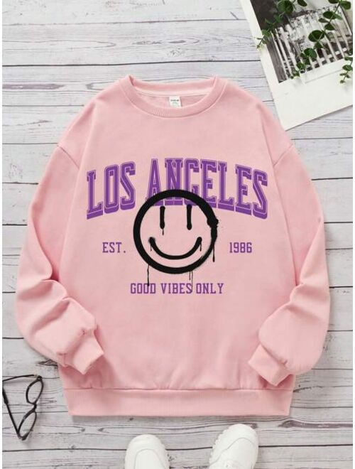 Teen Girl Cartoon Letter Graphic Drop Shoulder Sweatshirt