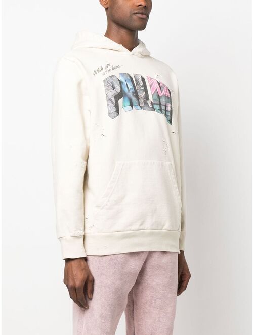 Palm Angels logo-print distressed hoodie