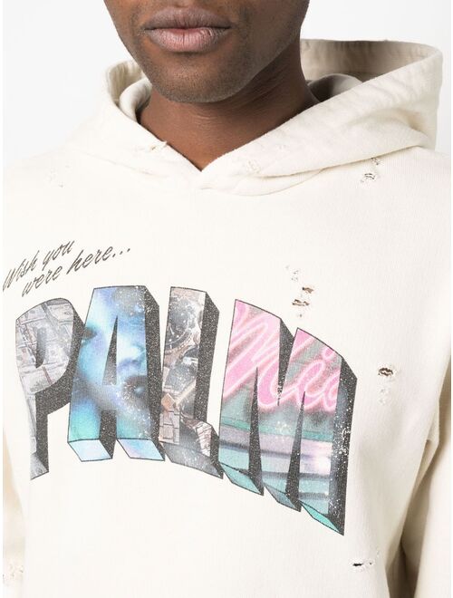 Palm Angels logo-print distressed hoodie