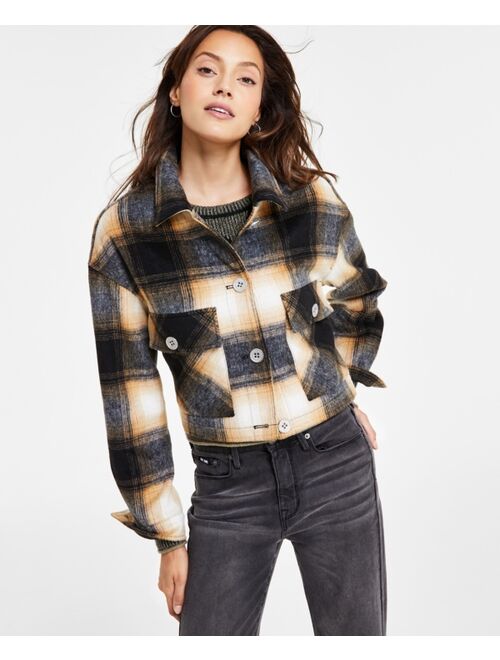 DKNY JEANS Women's Long-Sleeve Plaid Print Button-Down Jacket