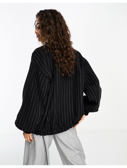 ASOS Petite ASOS DESIGN Petite brushed bomber jacket in black pinstripe