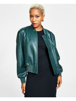 Women's Faux-Leather Bomber Jacket, Created for Macy's