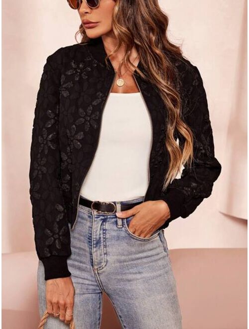 SHEIN Clasi Jacquard Zip Up Bomber Jacket