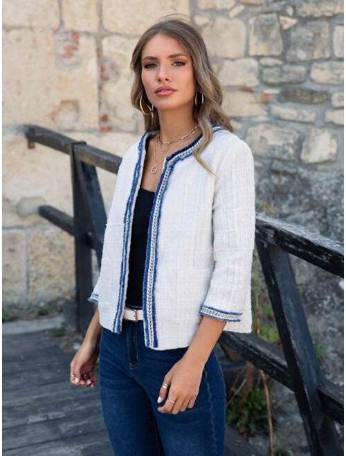 SHEIN LUNE Contrast Trim Open Front Jacket