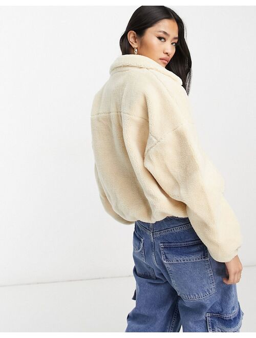 Urban Revivo cropped fleece puffer jacket in cream