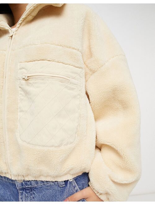 Urban Revivo cropped fleece puffer jacket in cream