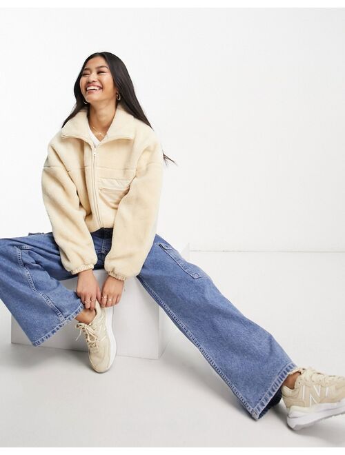 Urban Revivo cropped fleece puffer jacket in cream