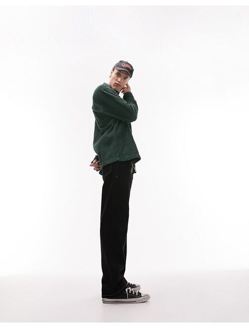 Topman long sleeve extreme oversized jumbo cord shirt in dark green