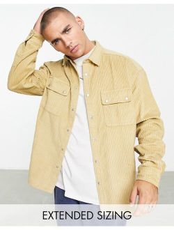 oversized cord shirt with snaps in beige