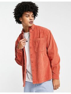 90s oversized cord shirt in vintage washed rust