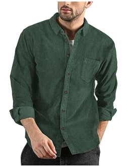 Men's Corduroy Shirt Casual Long Sleeve Button Down Lightweight Jacket Fall Textured Shacket