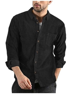 Men's Corduroy Shirt Casual Long Sleeve Button Down Lightweight Jacket Fall Textured Shacket