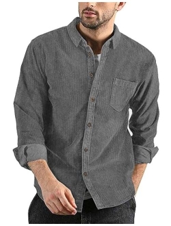 Men's Corduroy Shirt Casual Long Sleeve Button Down Lightweight Jacket Fall Textured Shacket