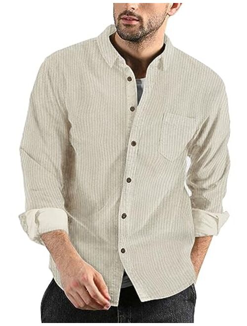 COOFANDY Men's Corduroy Shirt Casual Long Sleeve Button Down Lightweight Jacket Fall Textured Shacket