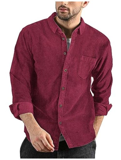 COOFANDY Men's Corduroy Shirt Casual Long Sleeve Button Down Lightweight Jacket Fall Textured Shacket