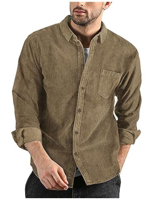 COOFANDY Men's Corduroy Shirt Casual Long Sleeve Button Down Lightweight Jacket Fall Textured Shacket