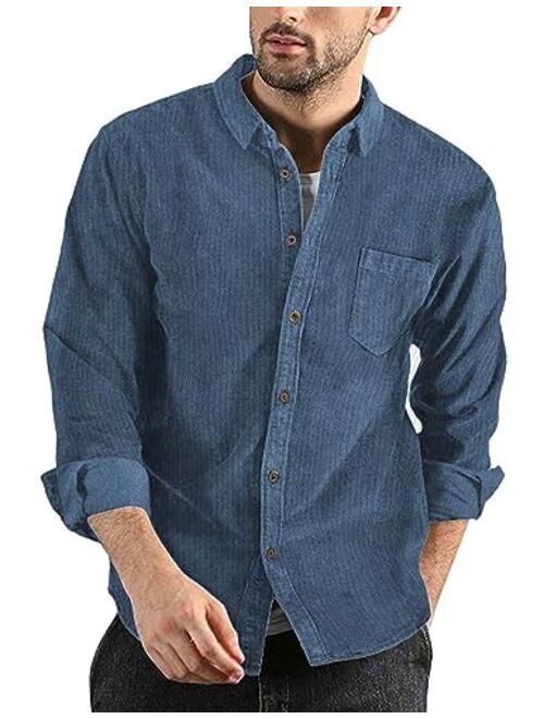 COOFANDY Men's Corduroy Shirt Casual Long Sleeve Button Down Lightweight Jacket Fall Textured Shacket