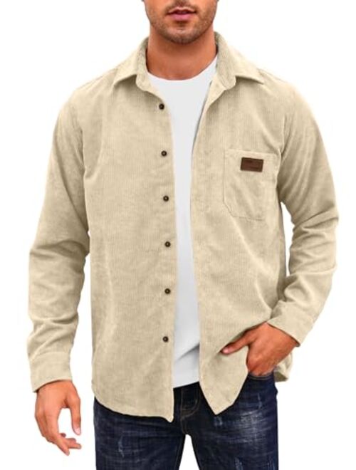 Comdecevis Men's Corduroy Shirt Long Sleeve Ribbed Tops Button Down Work Shirt Jacket with Chest Pocket