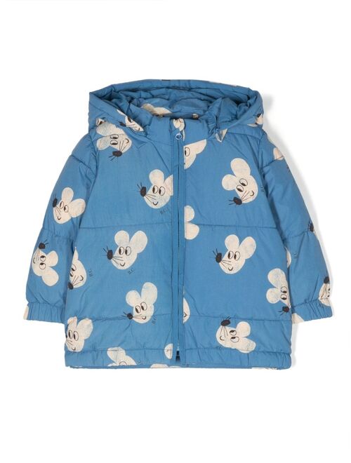 Bobo Choses Mouse All Over padded hooded jacket