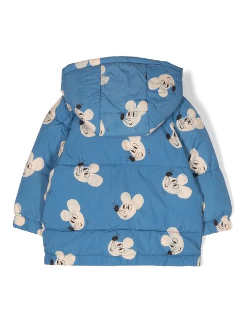 Bobo Choses Mouse All Over padded hooded jacket