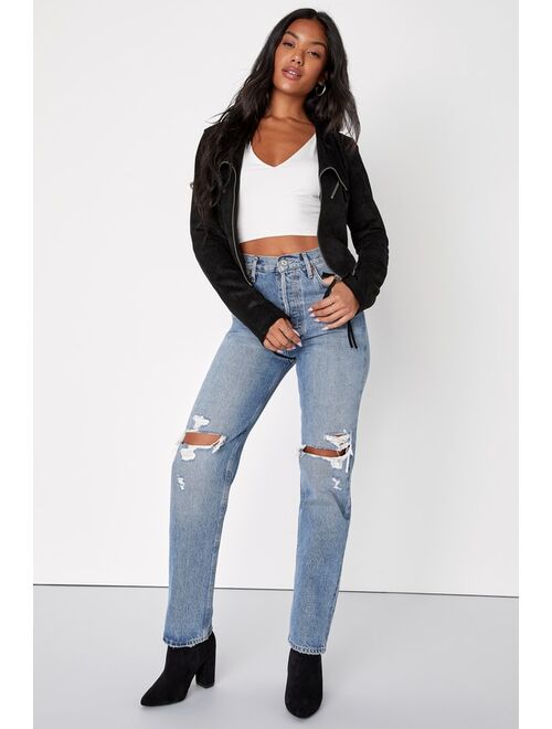 Lulus Ready For Anything Black Suede Moto Jacket