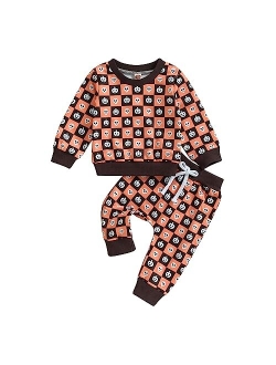 COORALLY Baby Girl Boy Halloween Clothes Set Pumpkin Long Sleeve Sweatshirt Top Pant Set Fall Winter 2Pcs Outfit