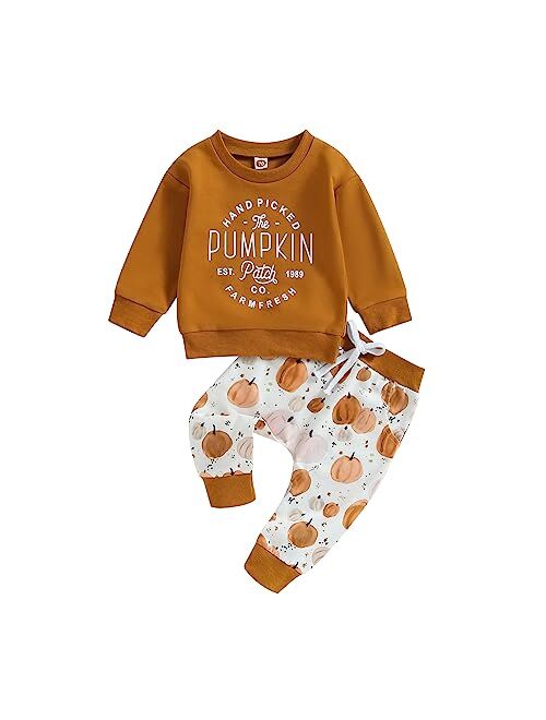 COORALLY Baby Girl Boy Halloween Clothes Set Pumpkin Long Sleeve Sweatshirt Top Pant Set Fall Winter 2Pcs Outfit