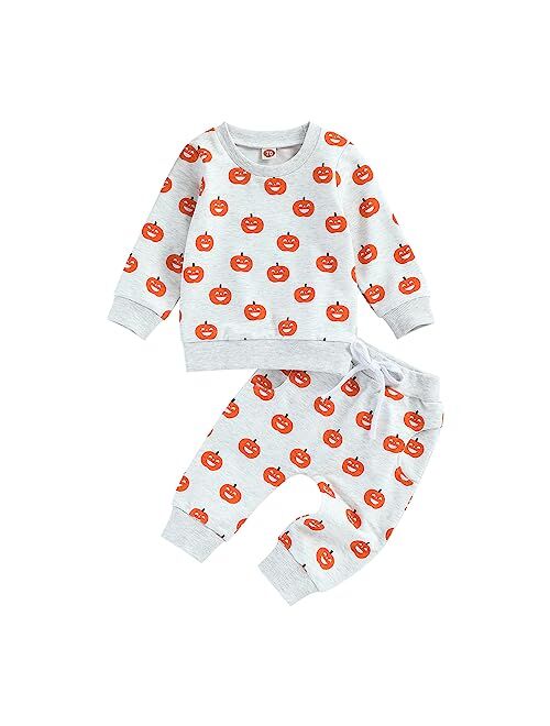 COORALLY Baby Girl Boy Halloween Clothes Set Pumpkin Long Sleeve Sweatshirt Top Pant Set Fall Winter 2Pcs Outfit