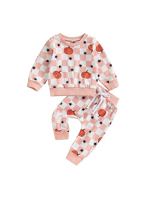 COORALLY Baby Girl Boy Halloween Clothes Set Pumpkin Long Sleeve Sweatshirt Top Pant Set Fall Winter 2Pcs Outfit