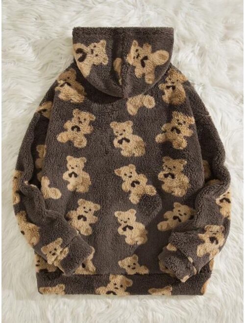 SHEIN Manfinity Hypemode Men Plus Bear Pattern Teddy Hoodie