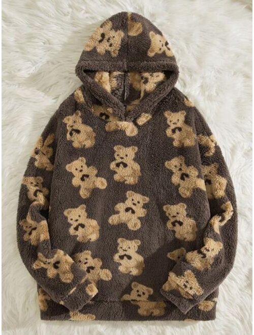 SHEIN Manfinity Hypemode Men Plus Bear Pattern Teddy Hoodie