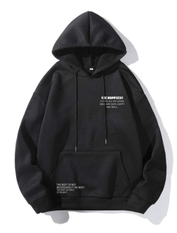 Manfinity Hypemode Men Slogan Graphic Kangaroo Pocket Drawstring Thermal Hoodie