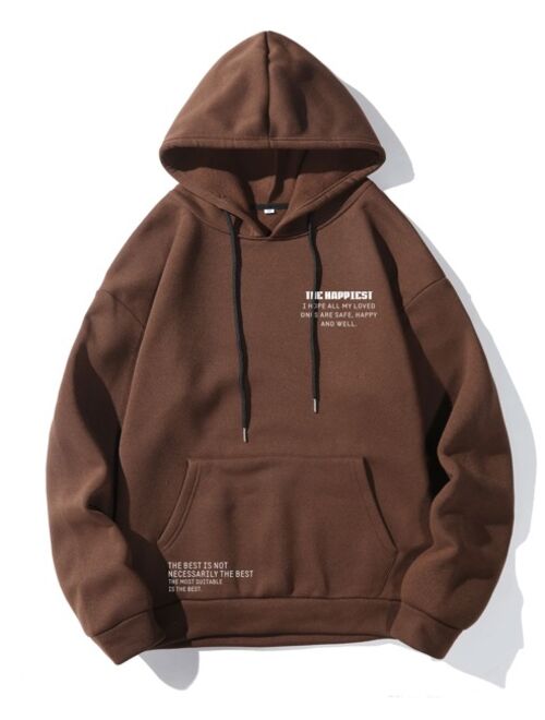 Manfinity Hypemode Men Slogan Graphic Kangaroo Pocket Drawstring Thermal Hoodie