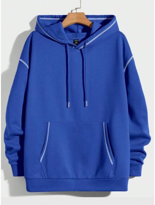 Manfinity Hypemode Men Plus Kangaroo Pocket Thermal Drawstring Hoodie