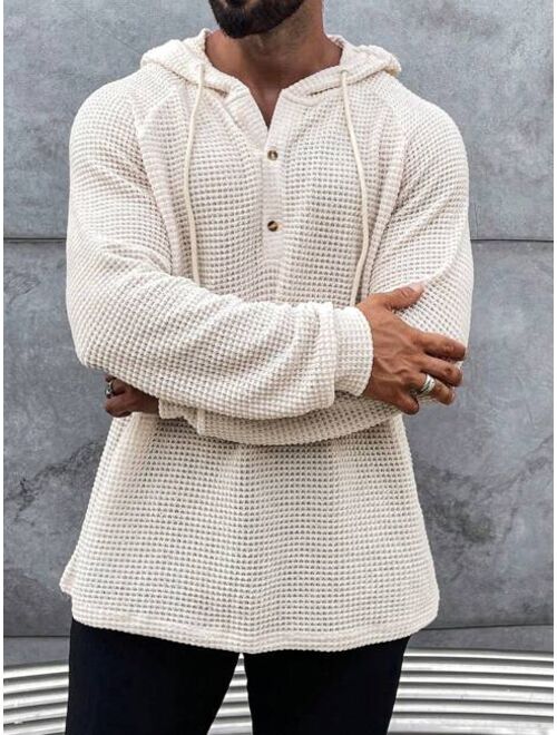 SHEIN Manfinity Homme Men Half Button Raglan Sleeve Drawstring Hoodie