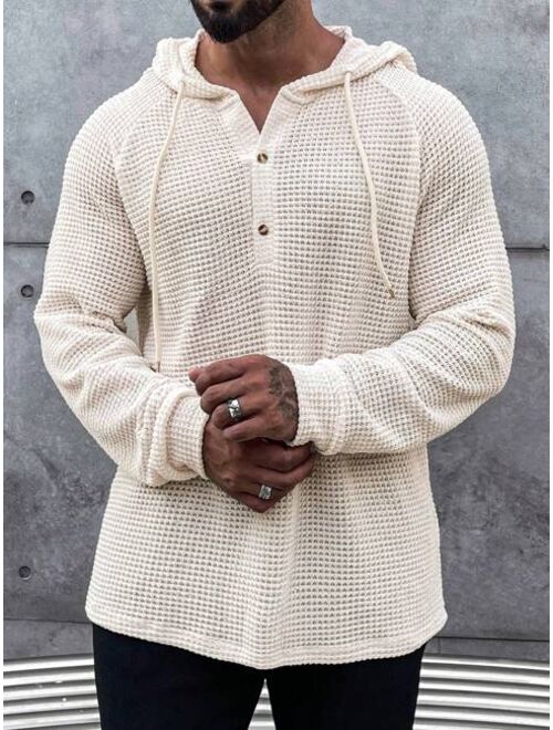 SHEIN Manfinity Homme Men Half Button Raglan Sleeve Drawstring Hoodie