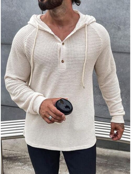 SHEIN Manfinity Homme Men Half Button Raglan Sleeve Drawstring Hoodie