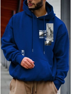 Manfinity Hypemode Men Picture And Slogan Graphic Kangaroo Pocket Drawstring Hoodie