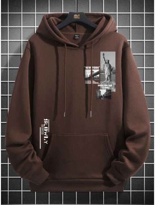 Manfinity Hypemode Men Picture And Slogan Graphic Kangaroo Pocket Drawstring Hoodie