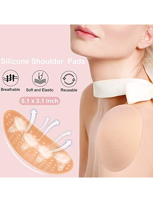 WILLBOND 4 Pairs Women Shoulder Pads Push up Soft Adhesive Silicone Shoulder Pads Anti Slip Enhancer Shoulder Pads for Women Clothing (Black, Flesh Color, Transparent, Tr