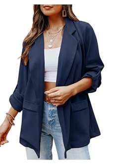 Imily Bela Womens Casual Blazers Long Sleeve Lapel Open Front Work Office Jacket with Pockets