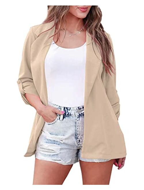 Imily Bela Womens Casual Blazers Long Sleeve Lapel Open Front Work Office Jacket with Pockets